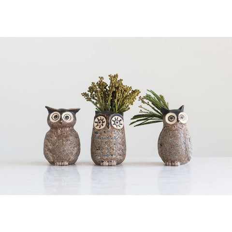 Set of Three Stoneware Owl Vases - GooeyGump Designs