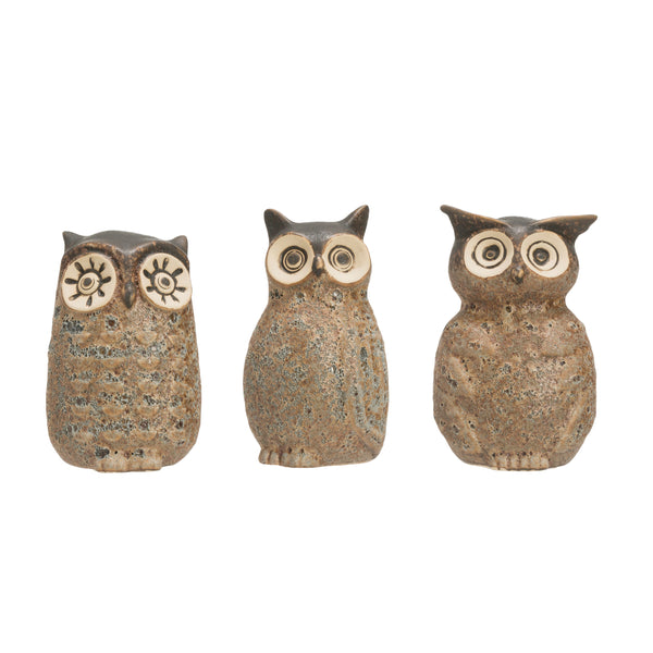 Set of Three Stoneware Owl Vases - GooeyGump Designs