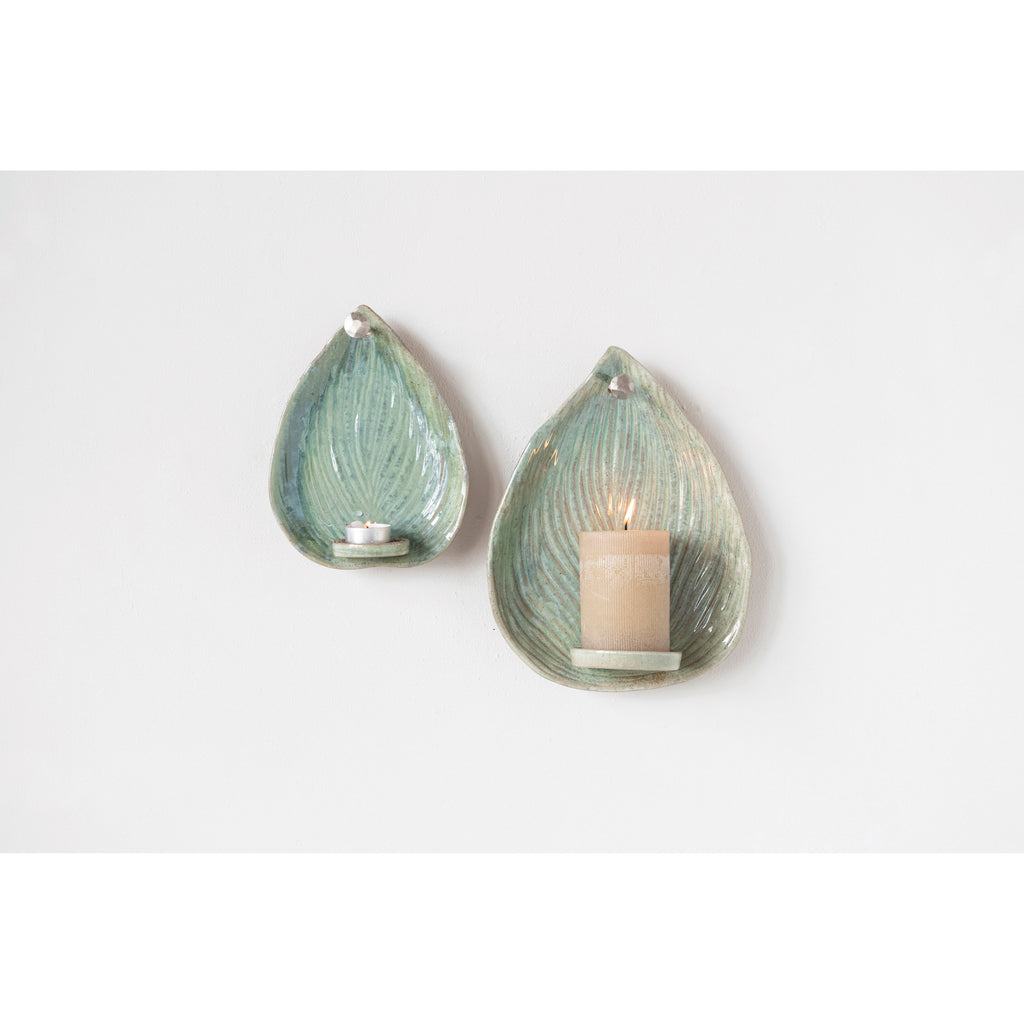 Stoneware Leaf Candle Holder Wall Sconce- Two Sizes - GooeyGump Designs