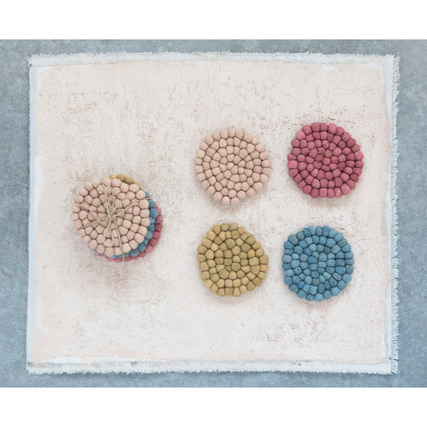 Handmade Wool Felt Ball Coasters - GooeyGump Designs