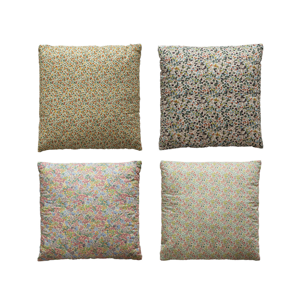 18" Cotton Printed Pillow with Ditsy Floral Pattern