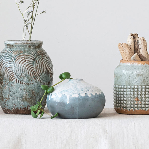 Blue Stoneware Drip Glaze Vase - GooeyGump Designs