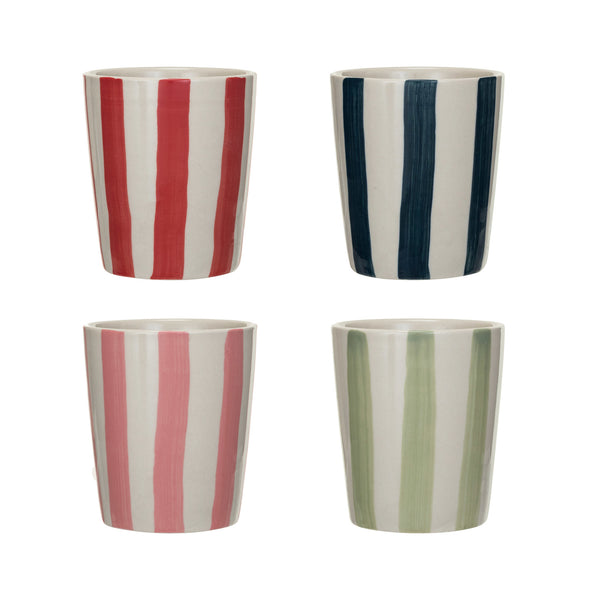 Hand-Painted Stoneware Cup w/ Stripes, 4 Colors