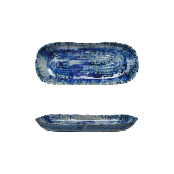 Stoneware Platter, Reactive Crackle Glaze, Blue (Each Varies)