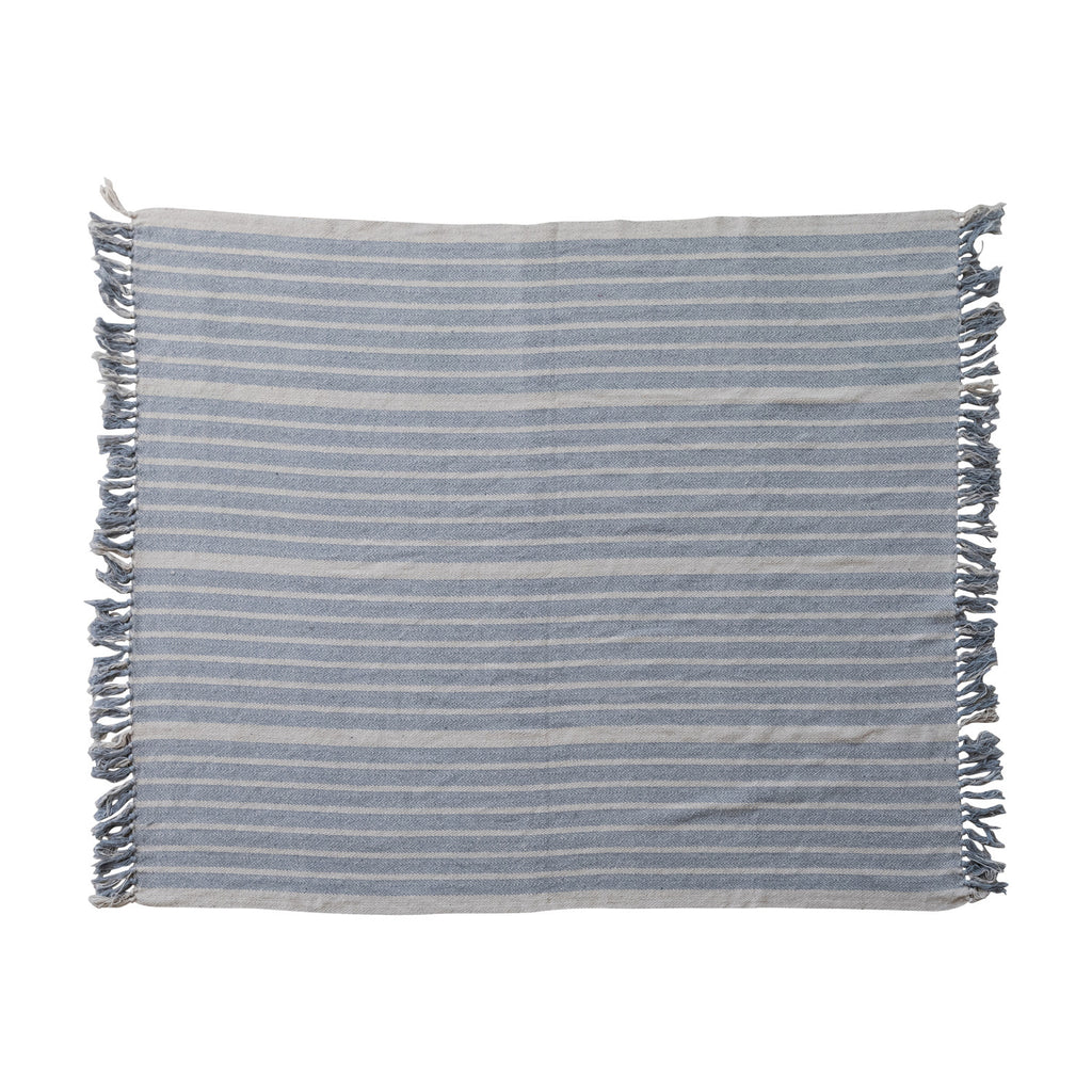 Woven Recycled Cotton Blend Throw with Stripes & Fringe